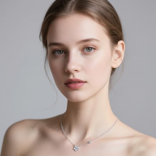 Reffeer Solid 925 Sterling Silver Dainty Flower Choker Necklace for Women Teens CZ Flower Pendant Necklace2