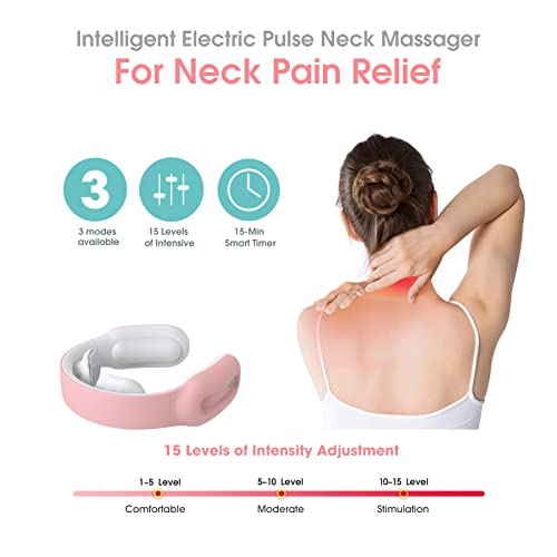 Ushnih Cordless Intelligent Neck Massage With Soothing Heat,Electric Deep Tissue Pulse Massage For Neck Muscle Pain Relief,3 Modes And 15 Levels,Gifts For Men Women Mom Dad,Pink #TOP1