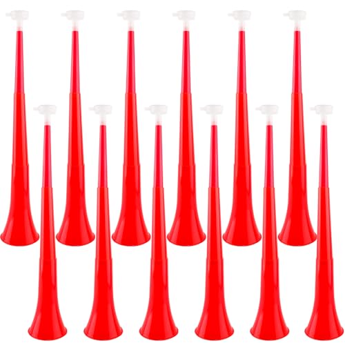 Hoarost 12 Pcs 24 Inch Collapsible Stadium Plastic Trumpet Horn Vuvuzela Blow Horn Noisemakers for Sporting Events Campus Sports Meet Themed Party Supplies (Red)