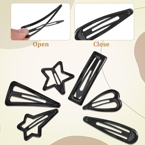 Pinzas de metal negras Beaupretty con estrellas y corazones para peinar el cabello de mujer 4