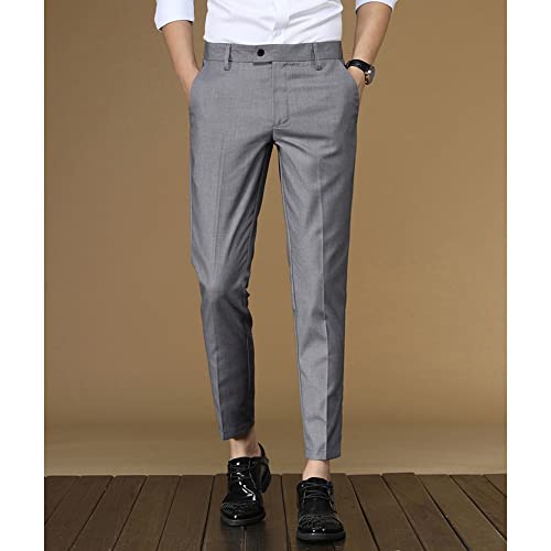 XYGJZ Mens Front Flat Dress Pants Solid Color Slim Fit Casual Suit Pants RY034