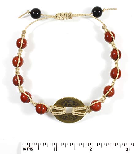 Image of Good Karma, Red Jasper Macrame Bracelet with Chinese Medallion, Adjustable