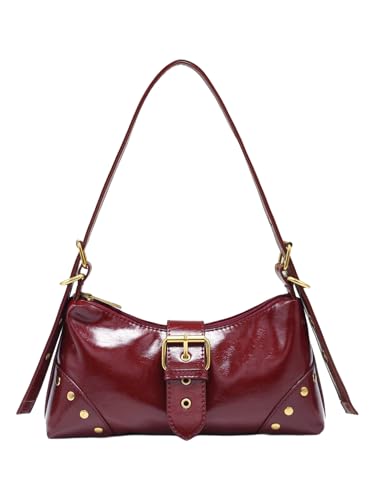 Image of QWINEE Women's Vintage Buckle Shoulder Bag Y2K Punk PU Leather Handbag Clutch Purse