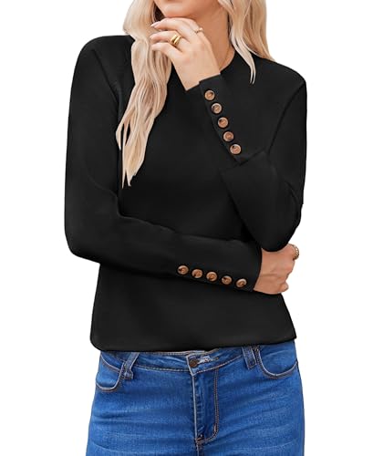 HOTOUCH Ladies Jumpers Crew Neck Sweaters for Women UK Long Sleeve Jumper Knit Pullover Fall Sweatshirt Tops Black M