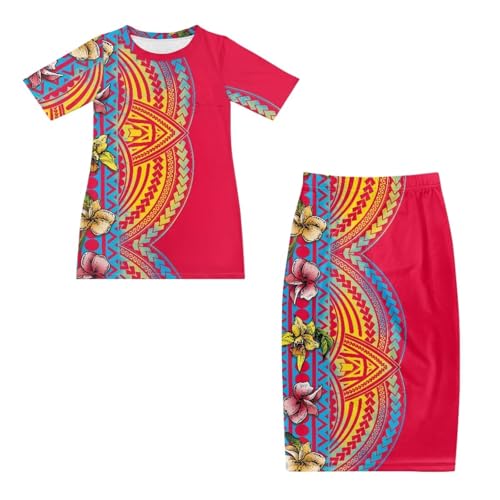 Summer 2 Piece Dresses 2024 Tribal Tatau Women Outfits Tops Bodycon Maxi Skirt Set Crew Neck Puletasi Samoa Dresses4