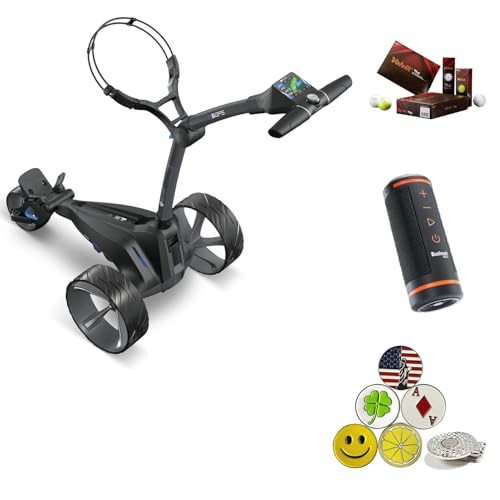 Motocaddy New M5 GPS DHC Electric Caddy Cart Bundle with Holders for Umbrella/Scorecard/Drink, Device Cradle, Bushnell Wingman, 1 Dozen Volvik Golf Ball, 5 Ball Markers, & 1 Magnetic Hat Clip