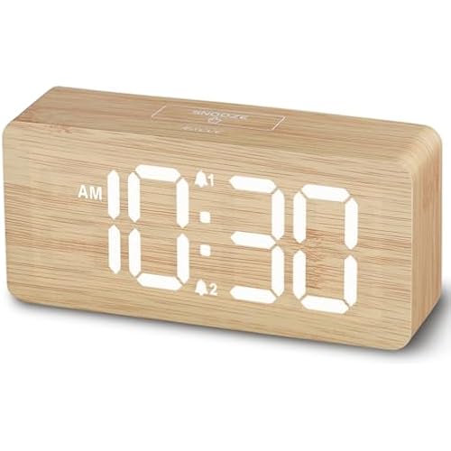 uscce Wooden Digital Alarm Clocks for Bedrooms with 0-100% Dimmable Display