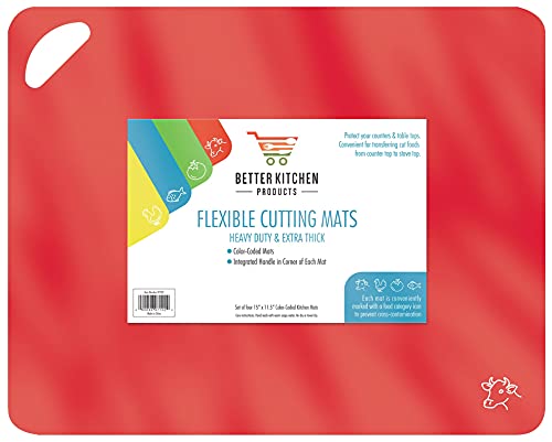 Flexible Plastic Cutting Board Mats, Heavy Duty Extra Thick 2Mm, Set Of 4, Color Coded With Food Icons, Textured Underside By Better Kitchen Products #TOP6