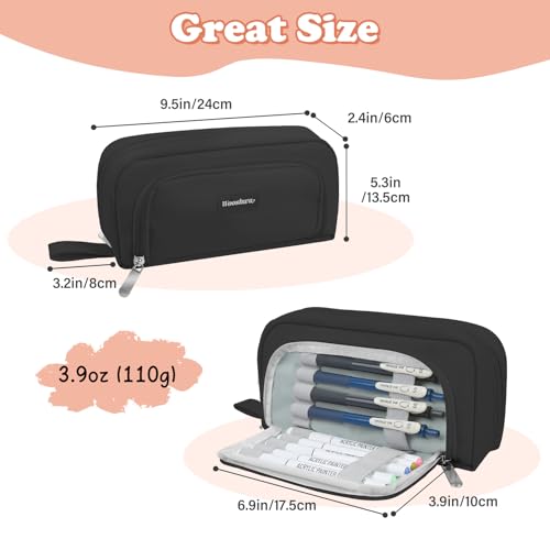 Image of Pencil Case for Teens Adults Boys, Large Capacity Pencil Pouch for Office College School, Multifunctional Portable Organizer for Cosmetics Stationery Supplies (Black)