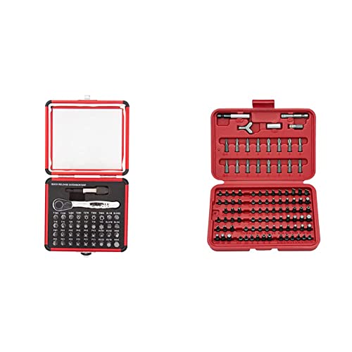 Sunex Sunex 9726 Mini Ratchet And Bit Set & Neiko 10048A Security Bit Set 100-Piece Set Cr-V Steel 1/4-Inch Adapters Phillips Slotted Hex Torx Star Tamperproof Pozi Square Spanner Torque #TOP15