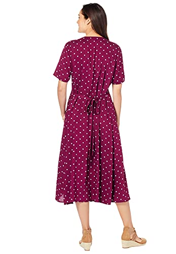 Woman Within Women's Plus Size Short-Sleeve Button-Front Dress - 26 W, Raspberry Spring Blossom Multicolored #TOP2