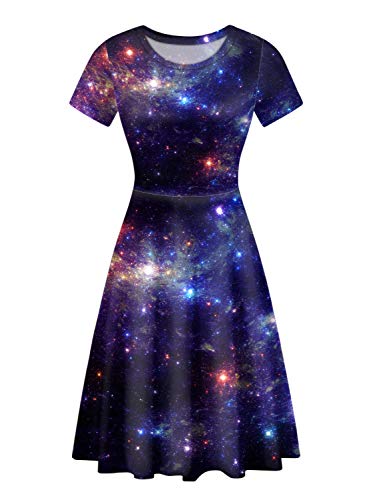 Image of HUGS IDEA Womens Puffy Swing Midi Dress Round Neck Short Sleeve Party A-Line Dresses