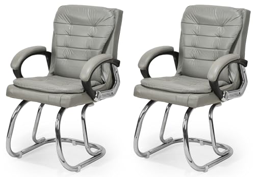 Image of Stainless Steel Special Director Principal Manager Office Visitor Study Chair with Arm Rest with Double Pipe Frame and Cushioned Seat Back (2, Grey, Double Pipe Frame)