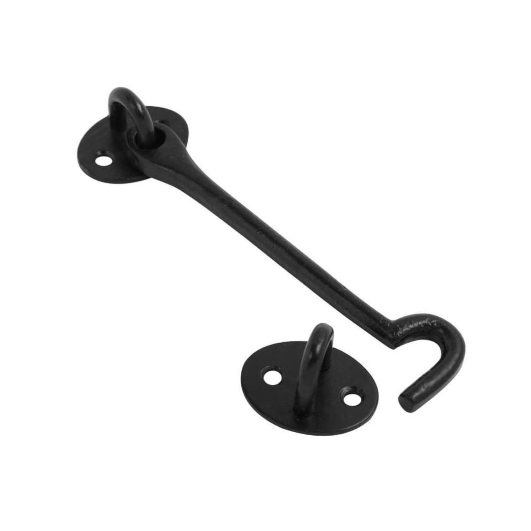 Vibe Black Durosil Cabin Hook 150Mm On Gate Latch, Door Latch, Door Hook, Hook And Eye Latch, Garden Gate Latch, Door Catch, Gate Latches For Internal And External Doors