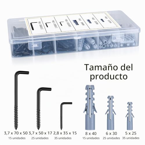 Miniatura 2 de 150 Pcs Alcayatas Pared En Forma De L, Ganchos De Tornillo, Alcallatas Pared Roscadas, Ganchos De Techo En Forma De L En Ángulo Recto Para Plantas Tazas 75 Gancho, 75 Anclas - Negro