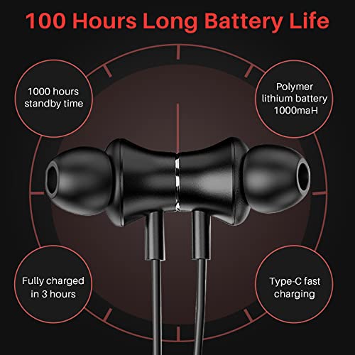 Nepartak I35BK Wireless Bluetooth Headphones With 120 Hours Playback, Built-In Mic, In-Ear Design, Stereo Bass, Noise Reduction, Waterproof Sports Neckband Headset thumb #4