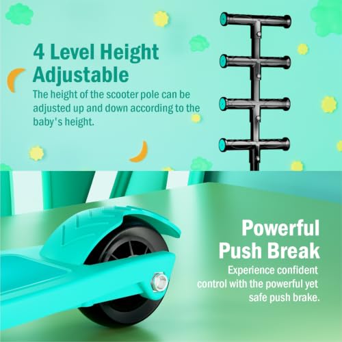 Image of 3 Wheel Kick Scooter for Kids of Age 3-8 Years, All PU 3 Wheel 3 Level Height Adjustment, Light Weight 50kgs Weight Capacity for Kids (Mint LED Light)
