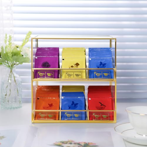 REDHUGO 2-Tier Glass Tea Bag Organizer