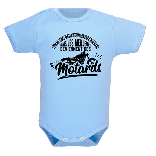 bodybebepersonnalise.fr Body manches courtes, bodies MC, fille et garçon, humour, motard, texte marrant, excellente qualité, extra doux - bleu clair, 0-3 mois