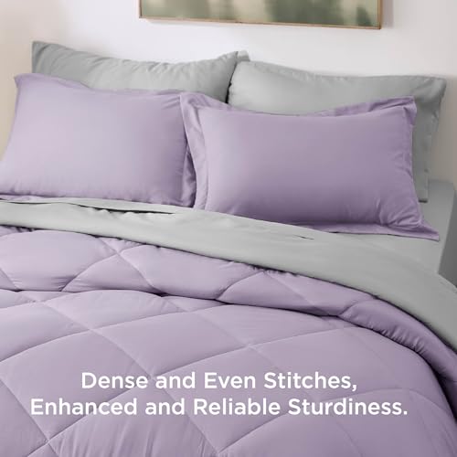 Image of Bedsure Full Size Comforter Set - 7 Pieces Reversible Light Purple Bedding, Full Size Bed Set for All Seasons, Bed in a Bag with Down Alternative Comforter, Sheets, Pillowcases & Shams
