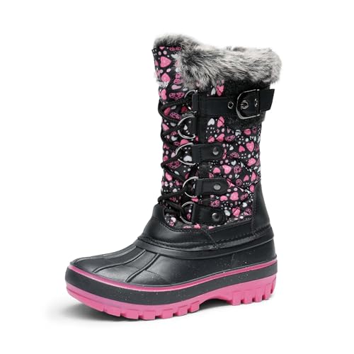 DREAM PAIRS Boys Girls Snow Boots Water-Resistant Outdoor Warm Cozy Anti-Slip Mid Calf Faux Fur Lining Insulated Winter Shoes for Little/Big Kids 10 Toddler Black/Pink