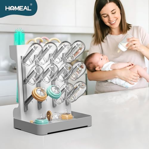 HOMEAL Baby Bottle Drying Rack with Brush Holder Vertical Water Bottle Organizer and Storage Large Capacity Countertop Dryer Space Saving Easy Assembly by HOMEAL - Image 7