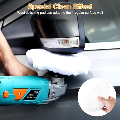 Linkstyle 6 Stück 7 Zoll Polierpads, Polierhaube 180mm Buffing Lammwolle Polieraufsatz Akkuschrauber Pad, Kordelzug-Design Polieraufsatz für Auto, Möbel, Glas