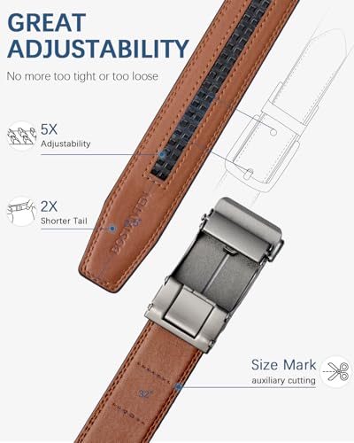 Image of BOSTANTEN Ratchet Belts for Men Leather Trim to Fit 1 3 /8 inch Gift Boxed