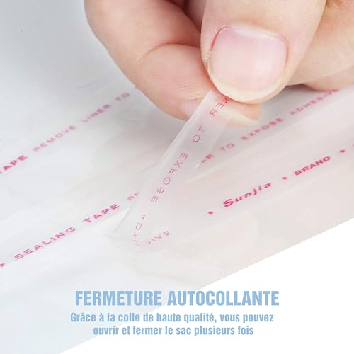 MGE - 100 Sachets Transparents Adhésifs 25 x 25 cm - Fermeture Autocollante, Matière Plastique Semi-Rigide - Cellophane Alimentaire - Sac de Rangement - Emballage Transparent – vue 3