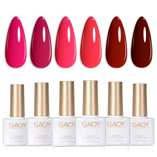 GAOY Red Hot Pink Gel Nail Polish Set, 6 Colors Neon Soak Off UV ...