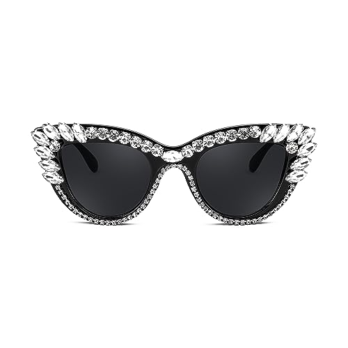 FEISEDY Retro Cat Eye Women Sunglasses Crystal Rhinestone Sparkling Bejewelled Vintage Sunnies B4075