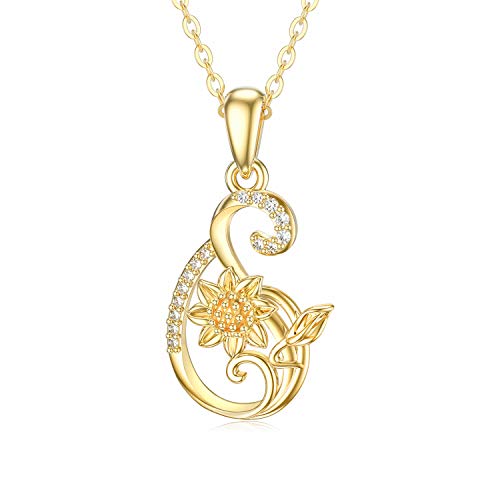 14k Gold Sunflower Jewelry Necklace for Women,  You are my sunshine  Real Gold Infinity Pendant and Chain, Love Gifts for Wife Girlfriend, Present for Her, 16 -18 