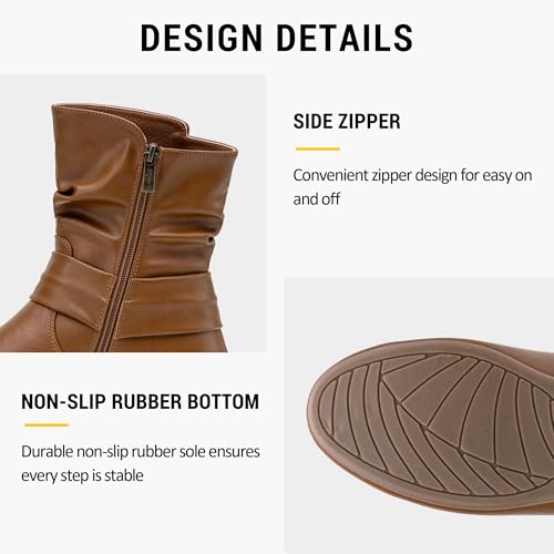 Image of Vepose Women's Slouch Ankle Boots, Flat Low Heel Side Zip Booties 939A
