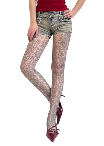 Image of Mrotrida Women's Irregular Spider Web Tights Big Ripped Fishnet Halloween Witch Tights Stockings Gothic Distressed Leggings