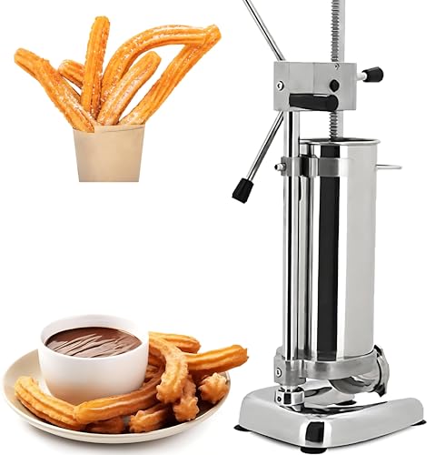 Dfdieratve Máquina para Hacer Churros Manual, Máquina para Hacer Rellenos de Churros, Máquina para Hacer Churros de Rosquillas Españolas Manual Comercial de 3L, 5 Tipos de Moldes