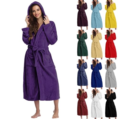 Peignoirs en tissu éponge pour femmes UK, robe de bain super douce et chaude en polaire duveteuse avec capuche, peignoir long et moelleux, peignoir léger et...