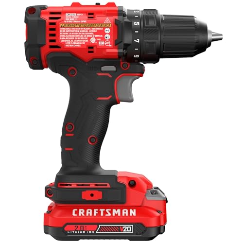 Image of CRAFTSMAN V20 1 /2 in Cordless Drill Set With 2.0 Ah Battery, Charger and Double Ended Bit, LED Light, Long Runtime, Ergonomic Power Drill Driver (CMCD702D1)