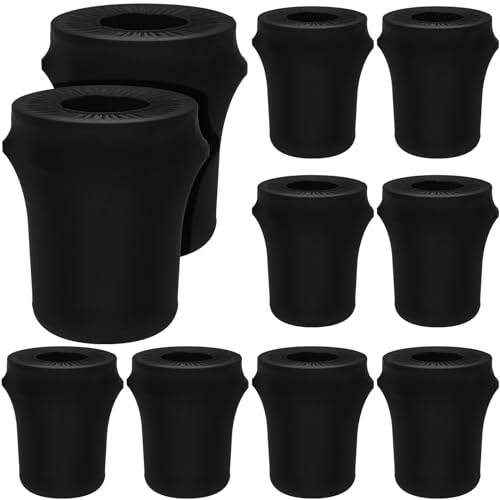 Image of Tanlade 10 Pcs 32 Gallon Stretch Trash Can Spandex Cover Outdoor Waste Garbage Can Spandex Covers for Indoor Kitchen Outdoor Round Waste Container Bin, Without Trash Bin (Black)