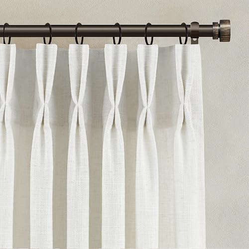 Pinch Pleated Linen Curtains 90 Inches Long for Living Dining