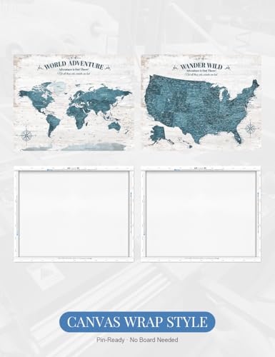 Image of IPIC Vintage Teal World Maps for Wall, World Map Canvas, Size 30x24 in