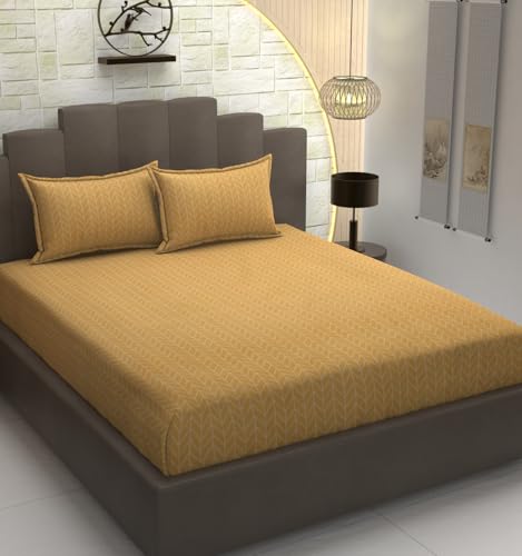 Image of Premium Pure Cotton 220 Tc Flat Double Bed Bedsheets for Summer Breathable | Wrinklefree (Size-228 X 254 Cm) with 2 Pillow Covers (Size-18 X 28 Inches, Yellow) - Floral