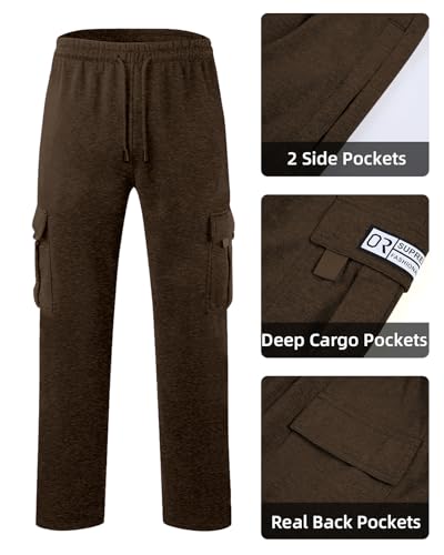 Image of Men's Cargo Sweatpants Casual Fleece Joggers Loose Fit Open Bottom Athletic Pants for Men with Pockets