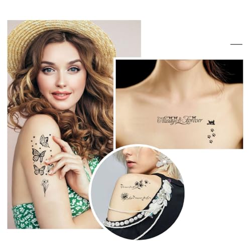 SanKristo 30 PCS Temporary Tattoos for Women Man 3D Flowers Leaves Words Butterfly Tattoos Stickers for Hand Arm Legs Fake Waterproof Adults Tattoo Sticker - Image 6