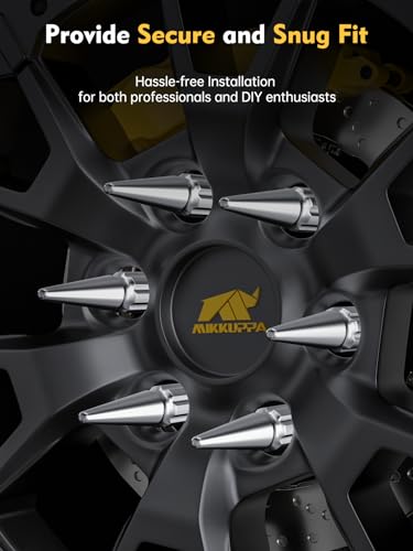 Image of MIKKUPPA M14x1.5 Spike Lug Nuts - 24pcs Chrome 14mm x 1.5 Solid 4.4 inch Tall Acorn Spiked Tire Nut with 1 Socket Key, Replacement for Chevy Silverado 1500 GMC Sierra Yukon Tahoe Ford F150 Wheel