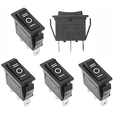 QTEATAK 5Pcs SPDT 3 Pins 3 Position ON/Off/ON Toggle Rocker Switch AC 15A/250V 20A/125V for Car Boat KCD3 Cover