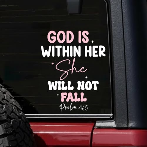 Image of Christian Car Decal God is Within Her She Will Not Fall Sticker - Psalm 46:5 Bible Verse Vinyl Decal, Inspirational Scripture Bumper Sticker, Faith Gift for Christian Women Daughter Mom