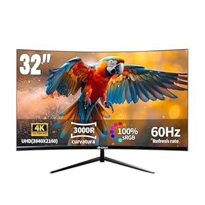 CRUA 32 Pouces incurvé Moniteur de Jeu 4K - Taux de rafraîchissement de 60 Hz, Temps de réponse de 1 ms, Prise en Charge HDR10, Compatible G-Sync, Dalle VA incurvée 3000R idéal pour Les GA