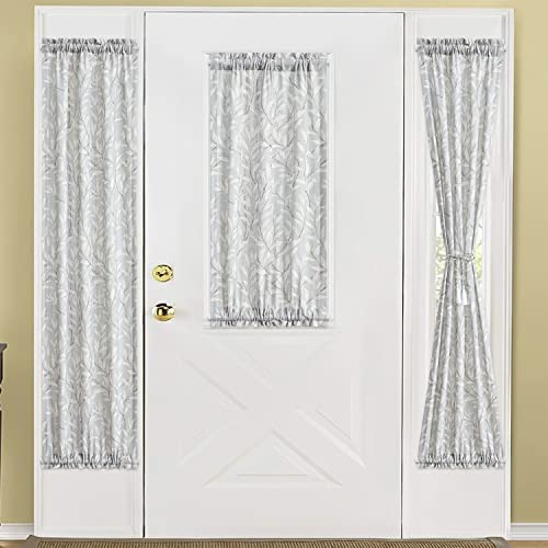 Image of VOGOL Leaves Pattern Door Window Curtains, 1 Panel Linen Textured Patio Door Curtain with Rod Pocket Top and Bottom, 25 x 40 Inches View Reducing Short Drape