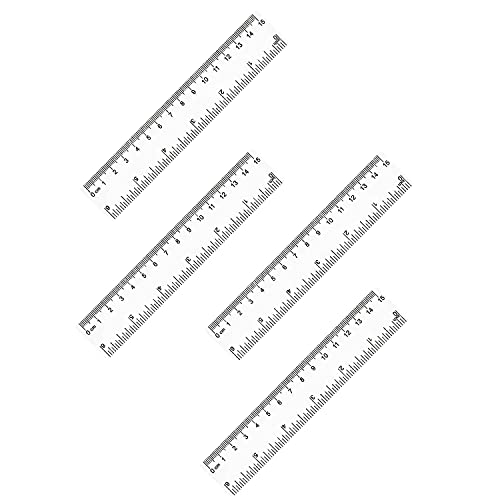 4 Pack 6-Inch Straight Rulers - Clear Plastic, Suitable for Student School and Office, Drawing Measuring Tools, Standard Centimeter and Inch Ruler