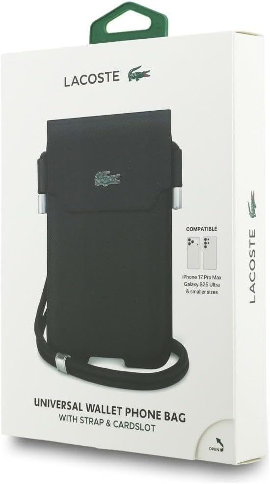 Lacoste Smartphone Pouch, Cross-Body, Mobile Pouch, Petite Pique, Metal Logo, Smartphone Shoulder Strap, Universal Sleeve, Crossbody